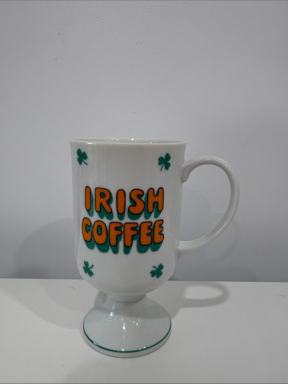Vintage Japan Irish Coffee Pedestal Mug Shamrock 1970s
